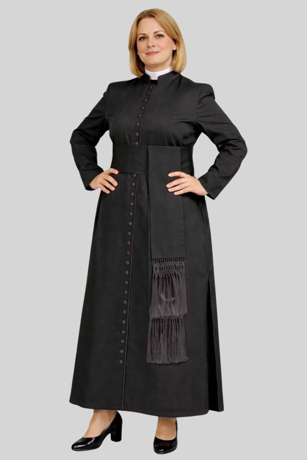 Liturgical Women's Black Cassock with Black Trim