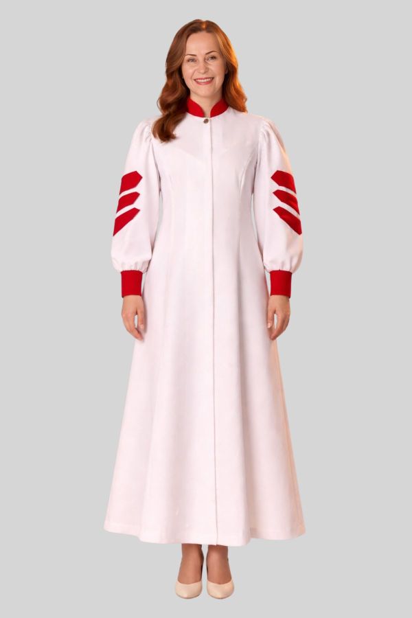 Prime White Clergy Robe with Red Doctoral Bars