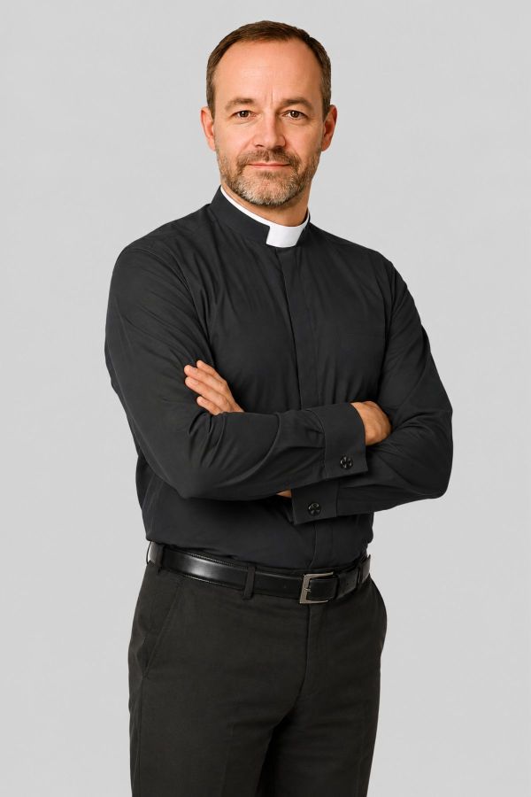 Tonsure Collar Black Clergy Shirt Tailored for Church Services