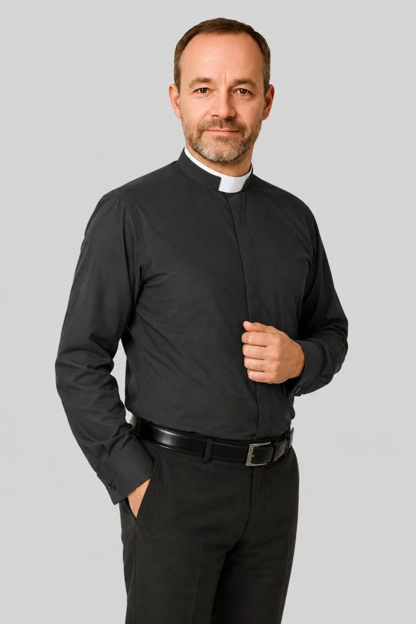Tonsure Collar Black Clergy Shirt Tailored for Church Services