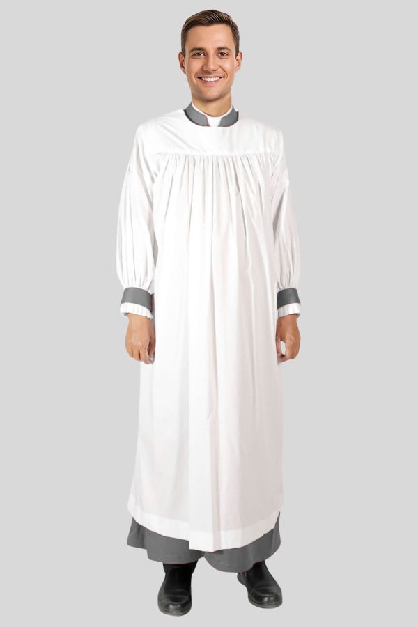 White Rochet with Gray Cuff
